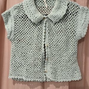 Free People Mint Green Open-Stitch Crochet Cardigan